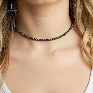 Delicate Bloodstone Necklace, Bloodstone Crystal Beaded Dainty Choker, Natural Stone Minimalist Choker Necklace for Stacking , Root Chakra