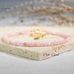 Pink Opal Bracelet -Natural Stone Dainty Bracelet- Pink Opal Crystal Bracelet -Healing Minimalist Healing, Heart Chakra for Women