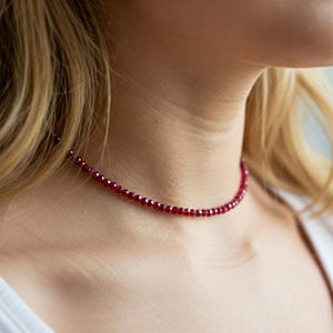 Red Spinel Necklace, Natural Spinel Gemstone Minimalist Choker Necklace, Spinel Crystal Dainty Choker Gift for Women,  Crown Chakra