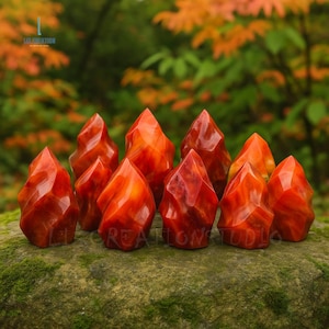 Carnelian Flame Gemstone Tower: Hand-Carved Crystal, Sacral Chakra