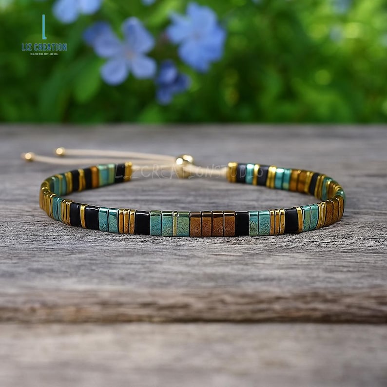 Minimalistische Tila-armband - genezende Japanse Miyuki-kralen Sierlijke armband-stapelbaar, Miyukia platte vierkante kralen afbeelding 3