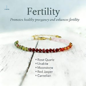 Minimalist Fertility Bracelet, Dainty Crystal Healing Bracelet, Unakite, Red Jasper, Carnelian, Rose Quartz, Moonstone