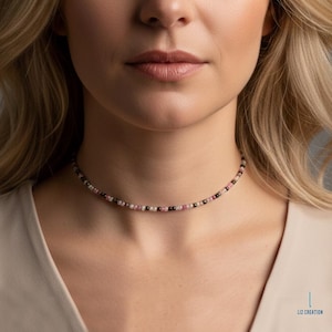 Natürlicher Regenbogen Turmalin Halsband, zierliche Perlen Edelstein Halskette, Minimalistischer Oktober Geburtsstein Schmuck