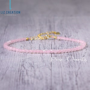 Minimalist Bracelet -Natural Rose Quartz Gemstone Dainty Bracelet- Healing Crystal Delicate Spiritual Protection January Birthstone Gift
