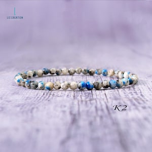 Dainty K2 Bracelet 4mm- Natural K2 Stone Stretch Bracelet- Delicate K2 Crystal Bracelet - Women Blue Friendship Bracelet, Crown Chakra Gift