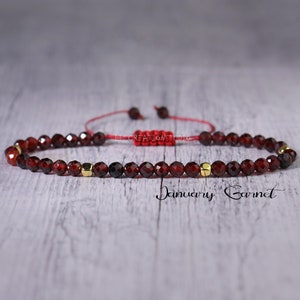 Garnet Minimalist Bracelet -Natural Stone Dainty Bracelet- Delicate Garnet Crystal Bracelet, January Birthstone Gift, Root and Sacral Chakra
