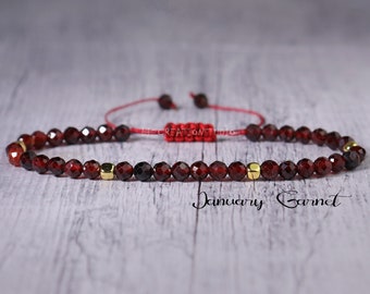 Garnet Minimalist Bracelet -Natural Stone Dainty Bracelet- Healing Crystal Delicate Spiritual Protection January Birthstone Gift