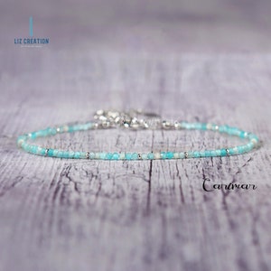 Larimar Bracelet -Natural Larimar Stone Dainty Bracelet- Larimar Crystal Minimalist Bracelet - Heart Chakra Gift, Layering,Stacking