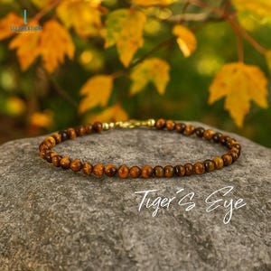 Minimalist Bracelet- Delicate Tiger Eye Bracelet -Natural Stone Dainty Bracelet- Tiger Eye Crystal Bracelet, Solar Plexus,Root Chakras Gift