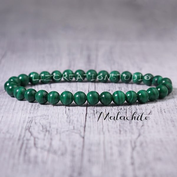 Malachite Bracelet- Natural Stone Stretch Bracelet- Healing Crystal Yoga Bracelet -Spiritual Protection Chakra Gift