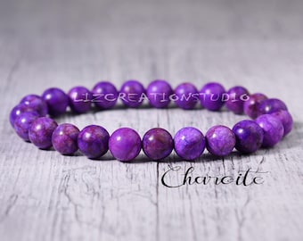 Charoite Bracelet -Natural Stone Stretch Bracelet- Healing Meditation Grounding Crystal Yoga Bracelet- Delicate Spiritual Protection Gift