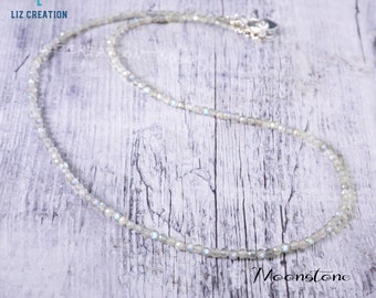 Delicate Moonstone Necklace, Healing Moonstone Crystal Dainty Choker, Natural Moonstone Stone Minimalist Choker Necklace Gifts for Women