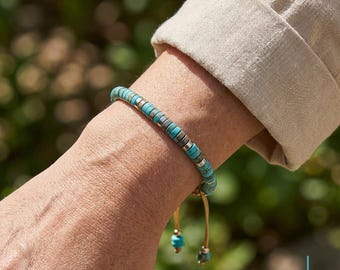 Minimalist Türkis Heishi Kristall Armband - Natürlicher Edelstein Zierliche Flache Scheibe Schmuck, Dezember Birthstone