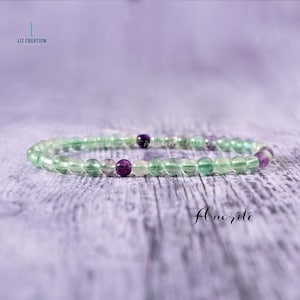 4mm Rainbow Fluorite Bracelet- Natural Fluorite Stone Skinny Bracelet- Fluorite Crystal Yoga Bracelet - Third Eye and Heart Chakra Gift