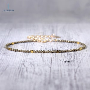 Delicate Pyrite Bracelet- Natural Pyrite Stone Dainty Bracelet- Pyrite Crystal Minimalist Bracelet - Seven Chakras Gift,Stacking Layering
