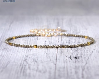 Delicate Pyrite Bracelet- Natural Stone Dainty Bracelet- Healing Crystal Minimalist Yoga Bracelet -Spiritual Protection Gift