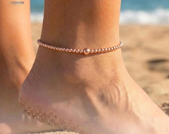 Solid Copper Healing Anklet ,Raw Copper Beads Ankle Bracelet , Grounding Energy Beach Foot Jewelry