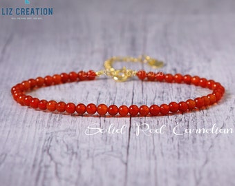 Solid Red Carnelian Minimalist Bracelet -Natural Stone Dainty Bracelet-Healing Crystal Delicate Spiritual Protection January Birthstone Gift