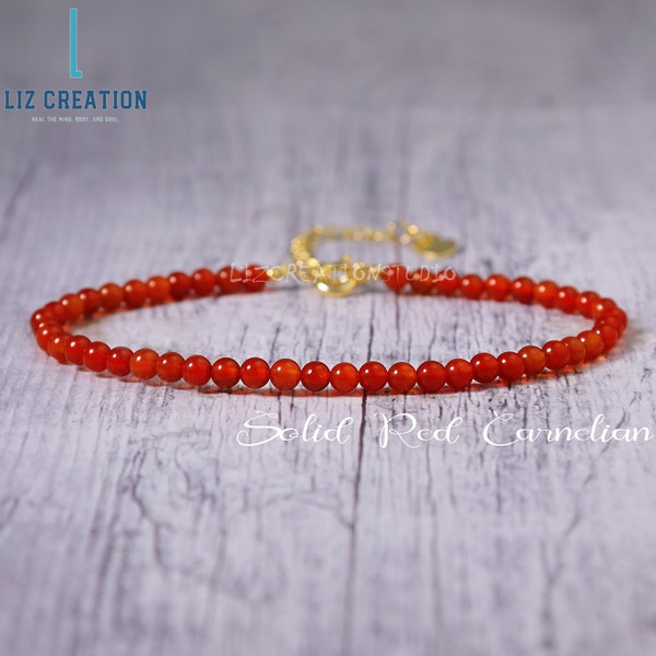 Solid Red Carnelian Minimalist Bracelet -Natural Stone Dainty Bracelet-Healing Crystal Delicate Spiritual Protection January Birthstone Gift