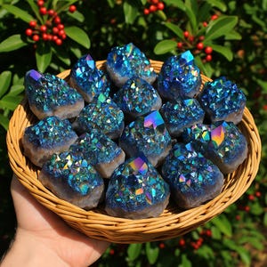 Titanium Rainbow Aura Quartz Cluster -Rainbow Aura Amethyst Cluster - Aura Quartz Crystals and Stones Mineral Specimens Crystal Gifts