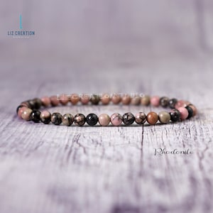 4MM Rhodonite Beaded Dainty Bracelet -Natural Rhodonite Stone Bracelet- Rhodonite Crystal Layering, Stacking Bracelet - Heart Chakra Healing