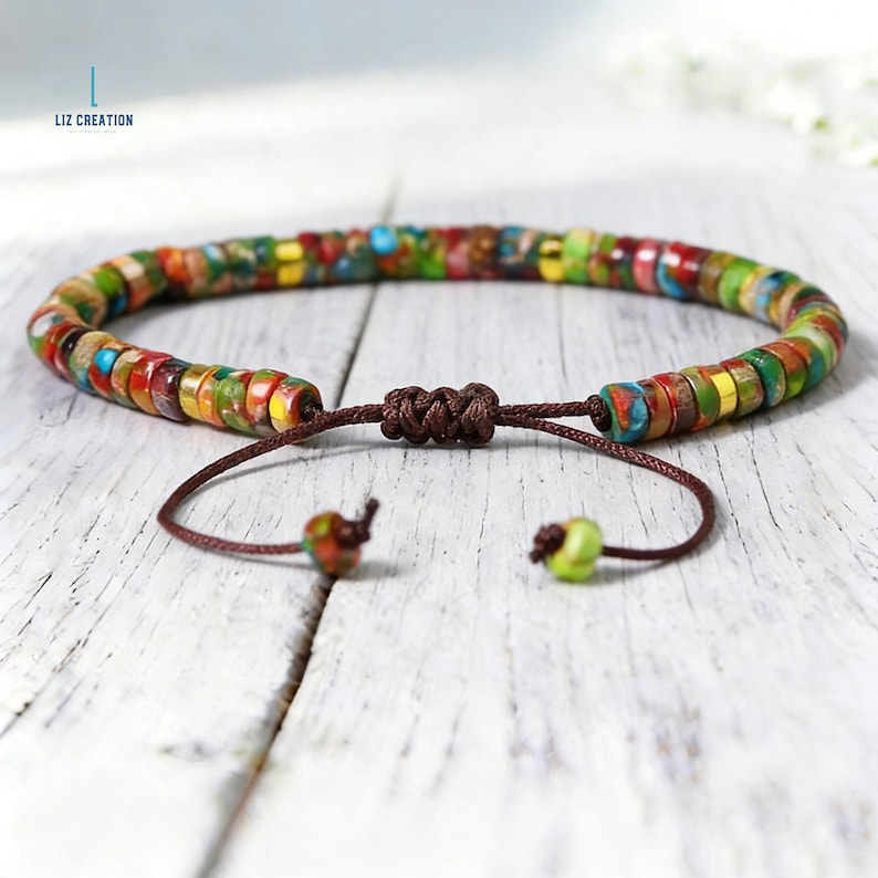 Minimalist Sea Sediment Jasper Stone Bracelet , Natural Dainty Crystal Healing Bracelet, Boho Jewelry Gift image 6