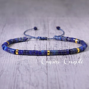 Minimal Lapis Lazuli Bracelet -Natural Stone Dainty Bracelet- Healing Crystal Delicate Spiritual Protection December Birthstone Gift