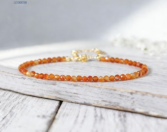 Minimalist Carnelian Crystal Bracelet -Natural Stone Dainty Bracelet- January Birthstone , Sacral Chakra