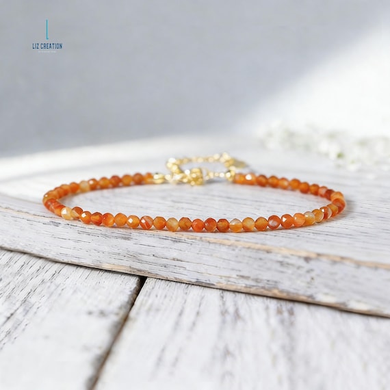 Minimalist Carnelian Crystal Bracelet -Natural Stone Dainty Bracelet- January Birthstone , Sacral Chakra
