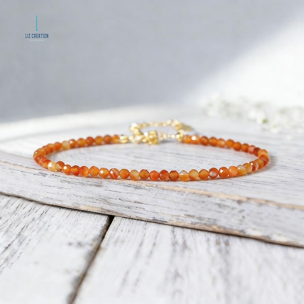 Minimalist Carnelian Crystal Bracelet -Natural Stone Dainty Bracelet- January Birthstone , Sacral Chakra