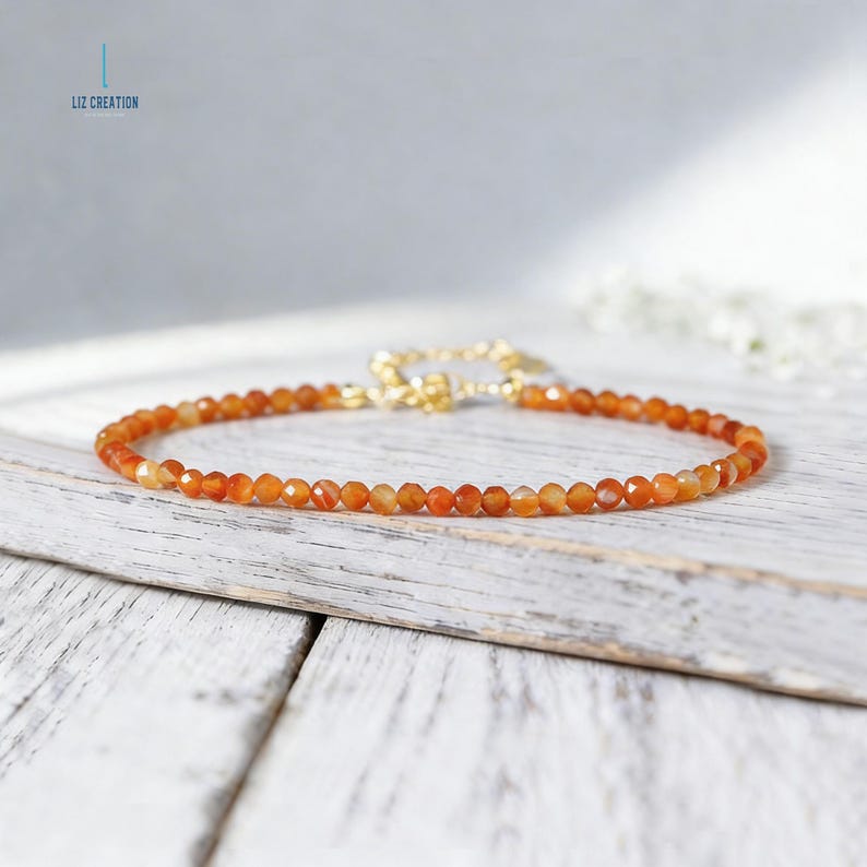 Minimalist Carnelian Crystal Bracelet -Natural Stone Dainty Bracelet- January Birthstone , Sacral Chakra image 1