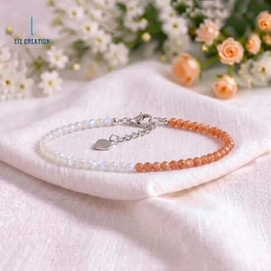 Minimalist Moonstone Sunstone Bracelet -Dainty Crystal Feminine Balance Jewelry Gift- Solar & Lunar Energy