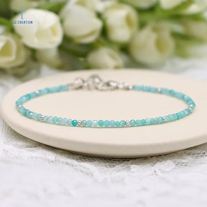 Larimar Armband - natürlicher Larimar Edelstein zierliches Armband - Larimar Kristall Minimalist Armband - Stein der Kommunikation, Schichtung, Stapelung