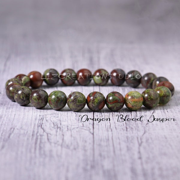 Dragon Blood Jasper Bracelet- Natural Stone Stretch Bracelet- Healing Crystal Yoga Bracelet -Spiritual Protection Root Chakra Gift