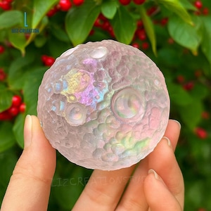 Angel Aura Quartz Moon, Natural Aura Quartz Gemstone Sphere,Aura Quartz Stone Metaphysical Crystal Sculpture Gifts, Mineral Specimens