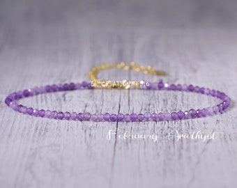 Minimalist Amethyst Bracelet -Natural Stone Dainty Bracelet- Healing Crystal Yoga Bracelet -Spiritual Protection February Birthstone Gift