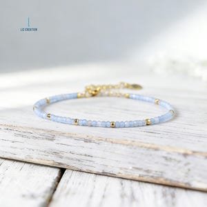 Minimalist Angelite Crystal Healing Bracelet: Natural Gemstone Dainty Bracelet - Stone of Awareness, Throat Chakra