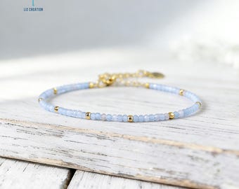 Minimalist Angelite Crystal Healing Bracelet: Natural Gemstone Dainty Bracelet - Stone of Awareness, Throat Chakra