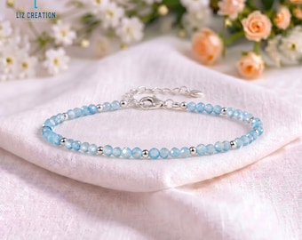 Dainty Blue Topaz Bracelet, Minimalist Sky Blue Crystal Jewelry- 4th Anniversary Gift ,December Birthstone