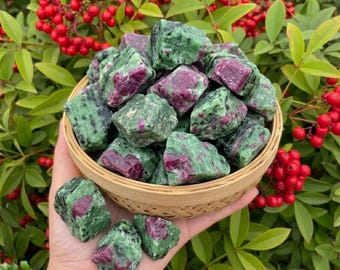 Raw Ruby Zoisite Crystal - 1-1.5" Rough Anyolite Stone - Heart & Root Chakra Abundance Vitality Gift