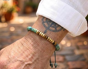Men 's F*ck Cancer Morse Code Bracelet: Personalized Secret Message Gift, African Turquoise,