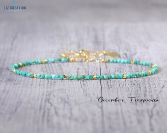 Dainty Turquoise Gemstone Bracelet ,Minimalist Turquoise Bracelet, Natural Stone December Birthstone Patience, Perspective, Delicate Gift