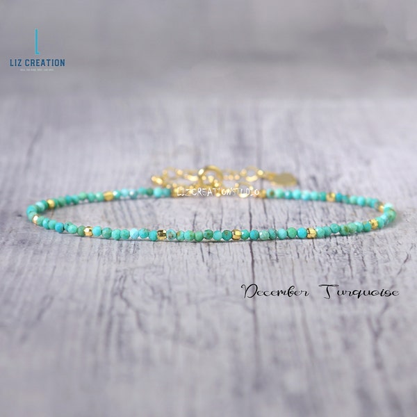 Dainty Turquoise Gemstone Bracelet ,Minimalist Turquoise Bracelet, Natural Stone December Birthstone Patience, Perspective, Delicate Gift