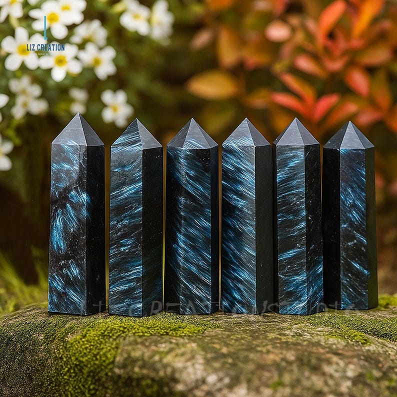 Arfvedsonite Crystal Tower Point- Natural Gemstone Obelisk Wand- Home Office Decor, Rare Mineral Specimens image 2