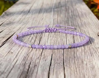 Dainty Lavender Amethyst Crystal Bracelet -Natural Lilac Stone Minimalist Jewelry- February Birthstone