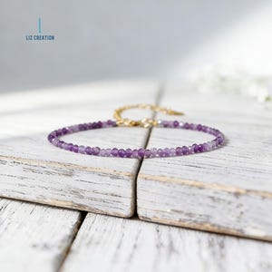 Minimalist Amethyst Crystal Healing Bracelet- Natural Purple Gemstone Bracelet -February Birthstone, Spiritual Awareness Gold-tone Clasp