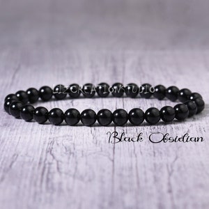 Black Obsidian Bracelet- Natural Obsidian Stone Bracelet- Delicate Obsidian Crystal Layering Bracelet - Root Chakra Gift for Women