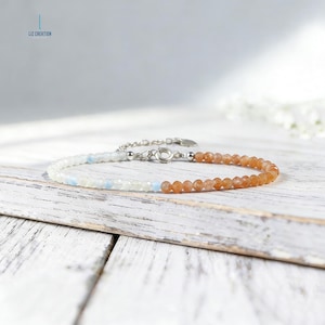 Minimalist Moonstone Sunstone Crystal Healing Bracelet -Natural Gemstone Dainty Bracelet- Solar & Lunar Energy Gift