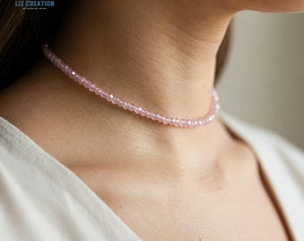 Lovely 14K Gold Vermeil Rose Quartz Crystal Necklace Rose