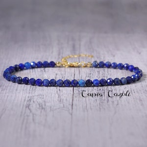 Lapis Lazuli Minimalist Bracelet -Natural Stone Dainty Bracelet- Healing Crystal Delicate Spiritual Protection December Birthstone Gift